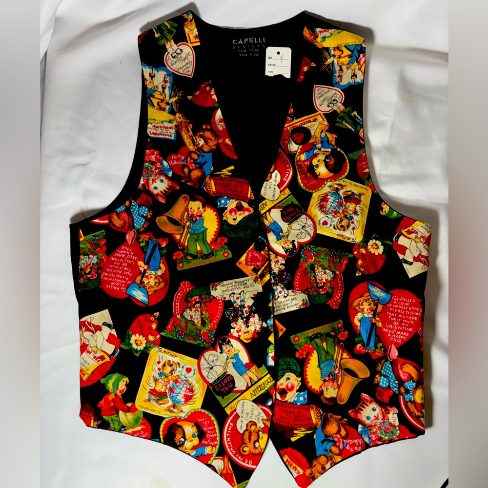 Vintage Valentine Print Vest by Capelli Designs – One‎ Size – Made in USA